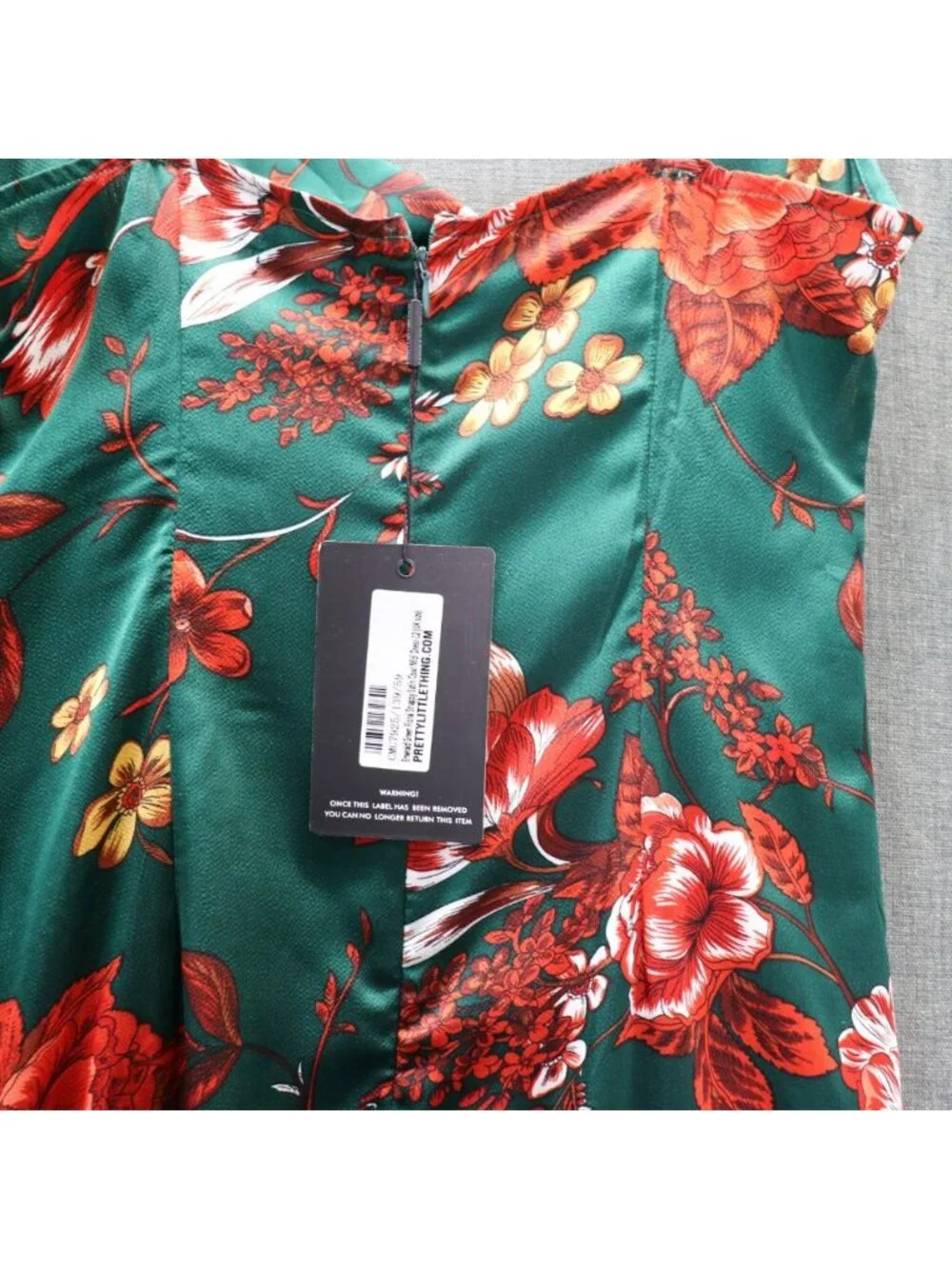 Pretty Little Thing Emerald Green Floral Strappy Satin Cowl Midi Dress NWT - Picture 11 of 16